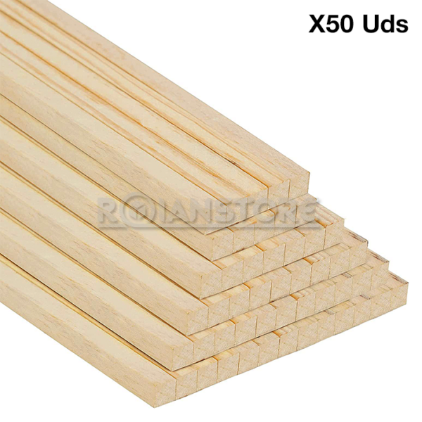 Palo Maqueta Cuadrado 1x1 mm x 50 cm Largo Set 50 unidades