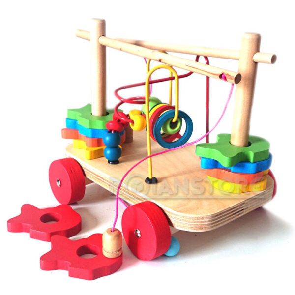 Carro Arrastre con Pesca Motricidad Multifuncional Juguete Didáctico Madera (e)