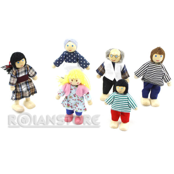 Familia de Madera Hijos Padres y Abuelos para Casa de Muñecas