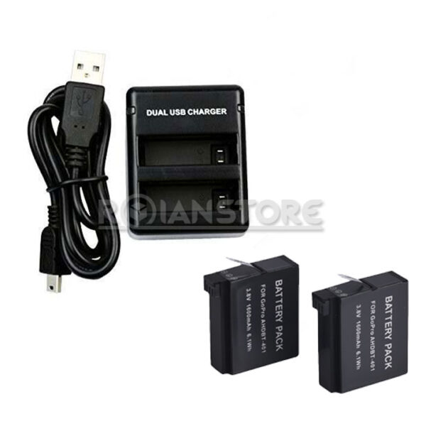 Kit 2 Baterías Alternativas GoPro Hero 4 Con Cargador Doble Usb