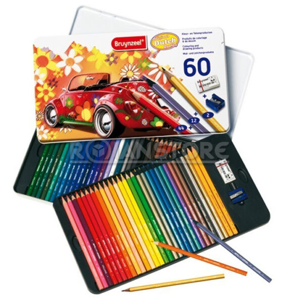Lapices Bruynzeel 58 Colores + Sacapuntas y Goma de Borrar