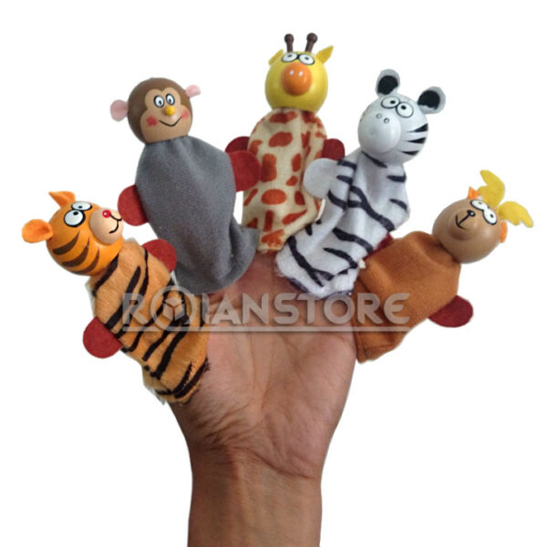 Set de 5 Títeres para Dedos de Animales de la Selva Madera y Tela