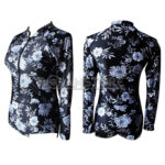 Traje Baño Deportivo lycra Manga Larga Negro con Flores - Imagen 7