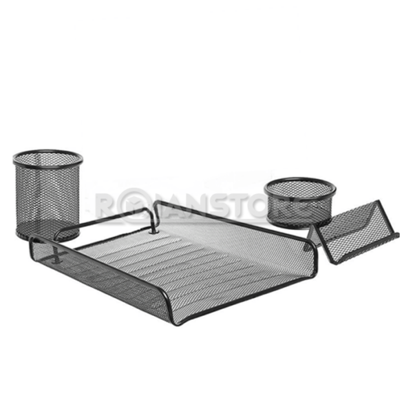 Set De Escritorio Hand Metal Rejilla 4 Piezas Negro