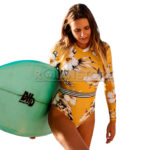 Traje Baño Deportivo Lycra Manga Larga Amarillo Flores S - Imagen 7