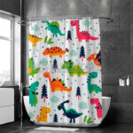 Cortina Baño Diseño Dinosaurios Animados Infantil 180x180cms - Imagen 2