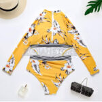 Traje Baño Deportivo Lycra Manga Larga Amarillo Flores S - Imagen 10