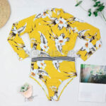 Traje Baño Deportivo Lycra Manga Larga Amarillo Flores S - Imagen 11