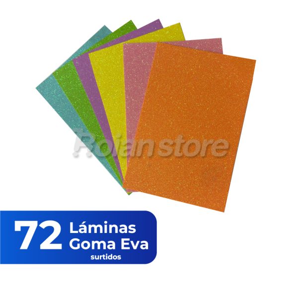 Pack Laminas Goma Eva 72un Colores Varios 20x30cm Remate