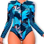 Traje Baño Deportivo Lycra Manga Larga Surf Flores Azul L