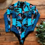 Traje Baño Deportivo Lycra Manga Larga Surf Flores Azul L - Imagen 2