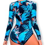 Traje Baño Deportivo Lycra Manga Larga Surf Flores Azul L - Imagen 4