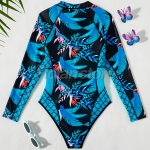 Traje Baño Deportivo Lycra Manga Larga Surf Flores Azul L - Imagen 5