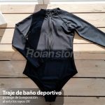 Traje Baño Deportivo Manga Larga Negro cremallera frontal L - Imagen 2
