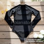 Traje Baño Deportivo Manga Larga Negro cremallera frontal L - Imagen 4